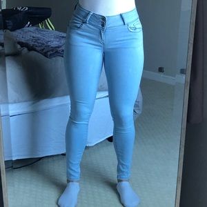 High-waisted blue wax jeans